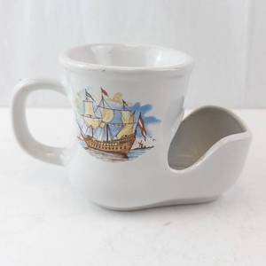 Vintage Shaving Mug - Sail Ship Print - White Ceramic