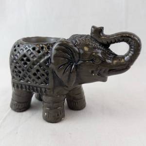 Elephant Ceramic Figurine with Lattice Back - Dark Glaze