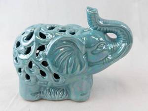 Elephant Ceramic Openwork Figurine - Teal Glaze