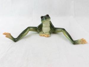 Green Ceramic Frog Figurine with Outstretched Legs for Shelf