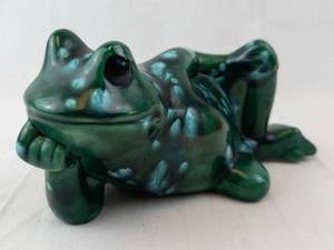 Green Frog Figurine - Glossy Glaze with Teal Highlights