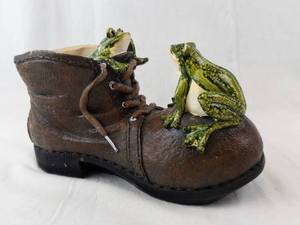 Leather Boot with Frog Figurines (Lot of 2)