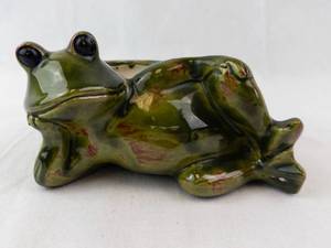 Frog Planter - Olive Green Glazed Ceramic