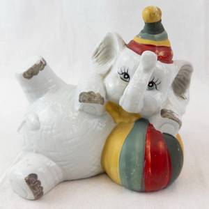 Ceramic Elephant Figurine with Multicolor Ball & Party Hat Coin Bank