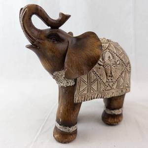 Carved Wooden Elephant Figurine with Embroidered Blanket & Lace Trim