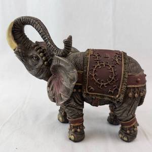 Elephant Figurine - Ornate Saddle with Beaded Trim