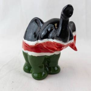 Elephant Ceramic Figurine - Hand-Painted Multi-Color (Black, White, Red, Green)