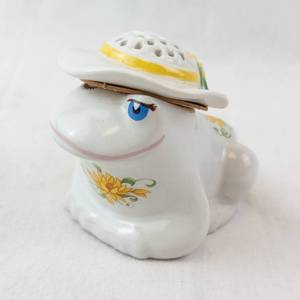 White Ceramic Rabbit Salt Shaker with Hat - Sunflower Floral Design