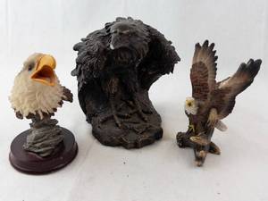 Eagle Figurines Set - 3 Resin Bird Sculptures, Hand-Painted