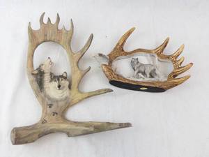 Elk Antler Wall Art - Wolf Diorama Pair