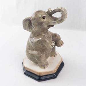 Elephant Salt Shaker Ceramic Figurine on Hex Base - Gray Glaze