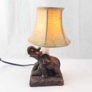 Elephant Figurine Table Lamp with Beige Fabric Shade