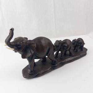 Elephant Family Figurine - Dark Brown Sculpture on Base