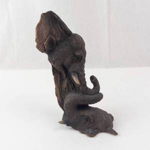 Elephant Sculpture - Resin Two-Elephant Figurine, Brown Finish