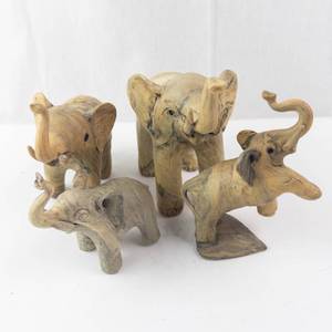 Crushed Oyster Shell Elephant Figurines - Set of 4 Decorative Sculptures