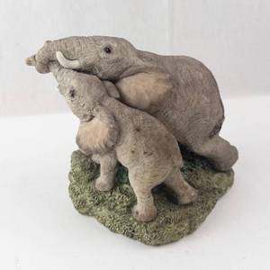Classic Critters Elephant Family Figurine - Mother with Calf on Rock Base