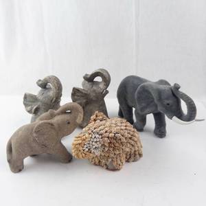 5 Elephant Figurines - Mixed Gray & Tan & Shell