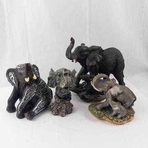 Homco Elephant Family Figurine Set - Resin Hand-Painted