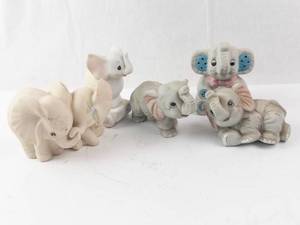 Homco 1993 Elephant Figurines Set of 5 - Vintage Hand-Painted Miniatures