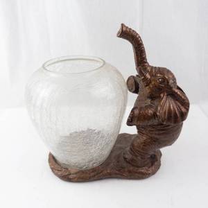 Bronze Elephant Sculpture - Crackle Glass Vase
