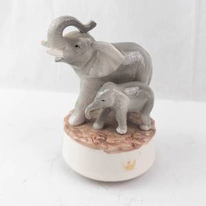 Otagiri Elephant Music Box Born Free - Mom and Baby, Japan - Rotating Porcelain