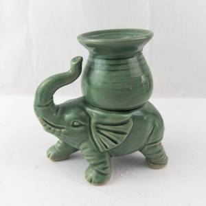Elephant Bud Vase - Green Ceramic Elephant with Vase on Back