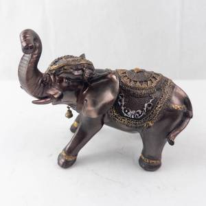 Bronze Elephant Figurine with Ornate Saddle and Bell - Decorative Sculpture