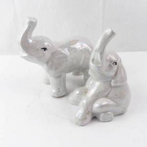 Vintage Lusterware Elephant Figurines - Opalescent Pair, About 5 Inches Tall