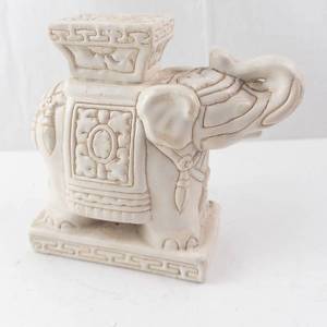 Elephant Figurine - White Vietnamese Decorative Statue with Carved Panels