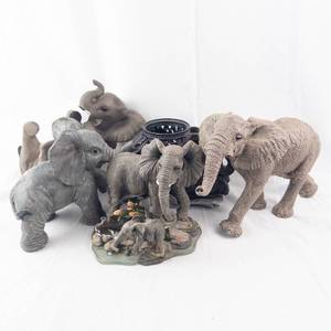 Elephant Family Figurine Set - Resin Elephant Sculptures on Rock Base