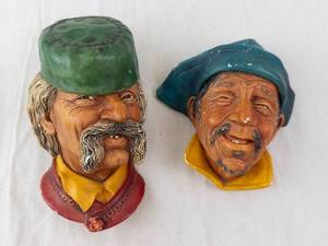 Bossons England Pair of Vintage Bearded Men Busts with Hats