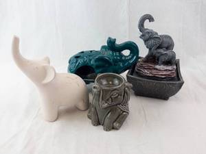 Elephant Figurine Set - 4-Piece Decorative CeramicResin Collection