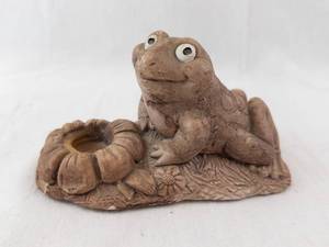 Frog Candlestick Holder - Ceramic Figurine on Lily Pad Base
