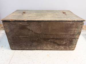 Antique Wooden Chest - Weathered Storage Trunk with Rope Handles