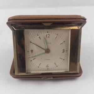 Vintage German Travel Clock in Leather Case - 7 Jewels