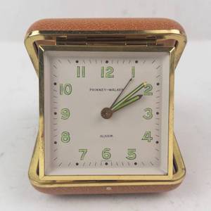 Phinney-Walker Travel Alarm Clock in Gold-Tone Case with Pink Satin Interior