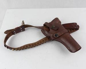 Leather Pistol Holster with Cartridge Belt - Vintage Brown Leather