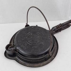 Vintage Cast Iron Waffle Plates - Coiled-Handle Griddles