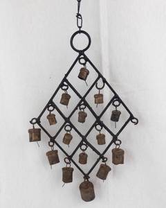 Antique Iron Diamond Bell Wind Chime Wall Hanging - Rustic Rusted Bells Decor