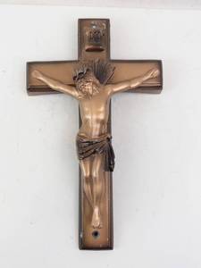 Crucifix Jesus on Cross Wall Plaque - Bronze Tone INRI