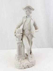 Porcelain Gentleman Figurine with Flower Pot - White Bisque