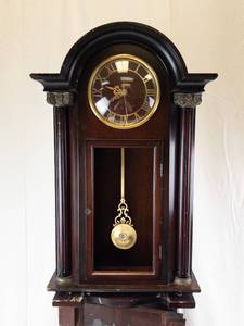 Bombay Company Grandfather Clock - Dark Walnut Finish, Brass Dial (2000).