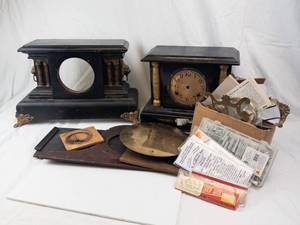 Antique Black Mantel Clock Bits and Parts