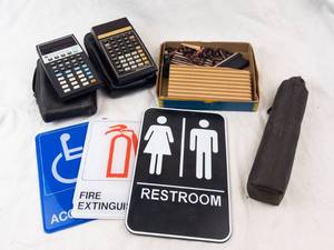 Texas Instruments TI-59 Programmable Calculator Bundle - Signage, Umbrella & Stamp Kit (Lot of 3 Signs)