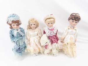 Vintage Porcelain Fashion Dolls - 4 in Lace Dresses (Lot of 4)