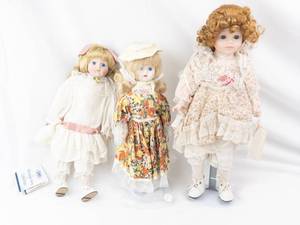 Heritage Mint Collection Porcelain Dolls - 3 Vintage Lace-Dress Dolls with Floral Gowns