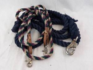 Assorted Rope Leashes with Snaps & Leather Tabs - Navy & Multicolor Braided Sets