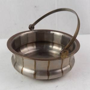 Decorative Metal Bowl with Gold Stripe Trim and Brass Handle - Small