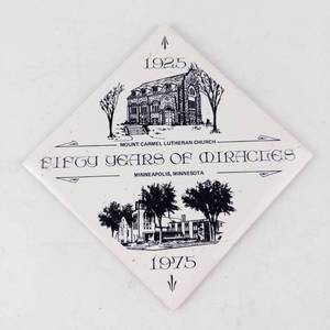 Mount Carmel Lutheran Church Plaque - Fifty Years of Miracles (1925-1975) Minneapolis