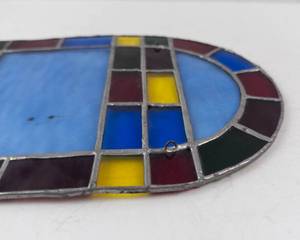 Stained Glass Arch Window Panel - Multicolor Glass with Blue Center